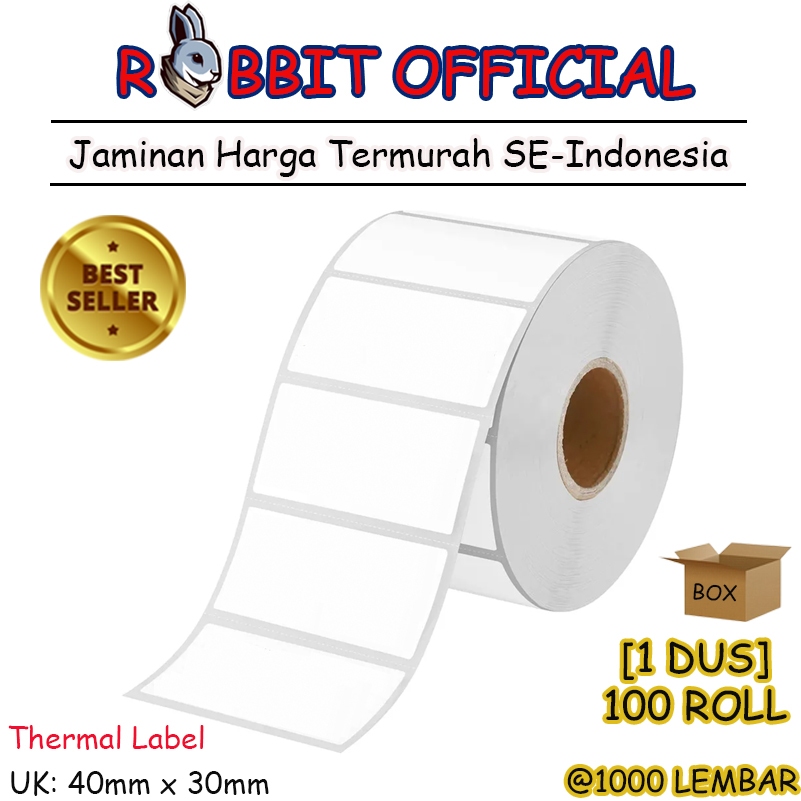 

PROMO 1 BOX DIRECT THERMAL 40x30mm, KERTAS THERMAL LABEL STICKER BARCODE 40x30 mm 1000 Pcs