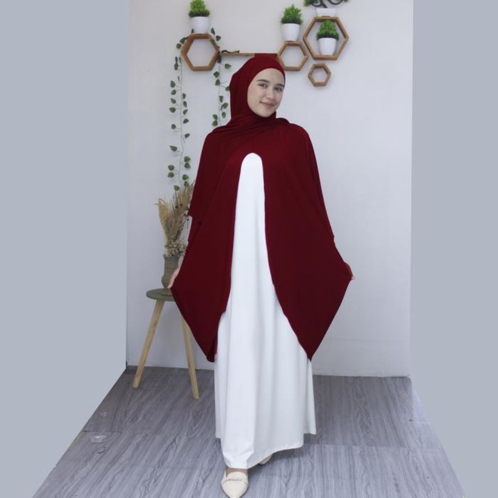 gamis dewasa syari one set 4 in 1 jilbab ciput outer dress putih bw bahan jersey zoya baju