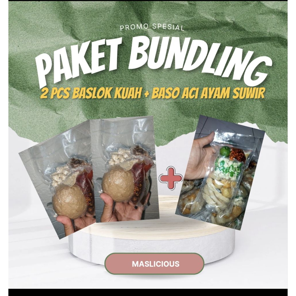 

paket bundling 3 pcs ( 2pcs baslok + 1pcs baso aci ayam suwir)