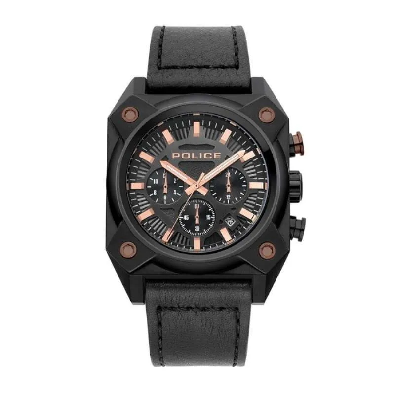 [CLEARANCE SALE] Jam Tangan Police Dual Time Pria PL.15729JSB/02A Leather / Kulit Hitam / Black Orig