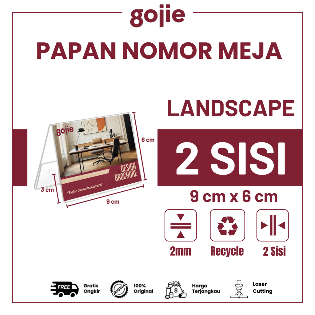 

STAND KARTU NAMA AKRILIK | PAPAN KARTU NAMA MEJA PANITIA 9x6 2 SISI LANDSCAPE | MIN PEMBELIAN 2PCS