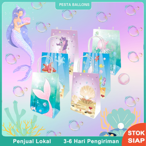 

Paper Bag Tema Laut Putri Duyung 6pcs Tas Souvenir Tas Makanan Ringan Portable