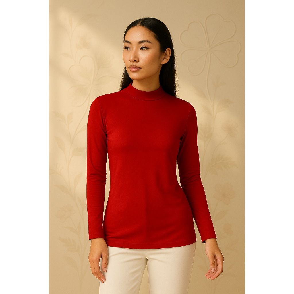 Manset Kaos Atasan Lengan Panjang Turtleneck JADECLOVER 713 Merah Merdeka