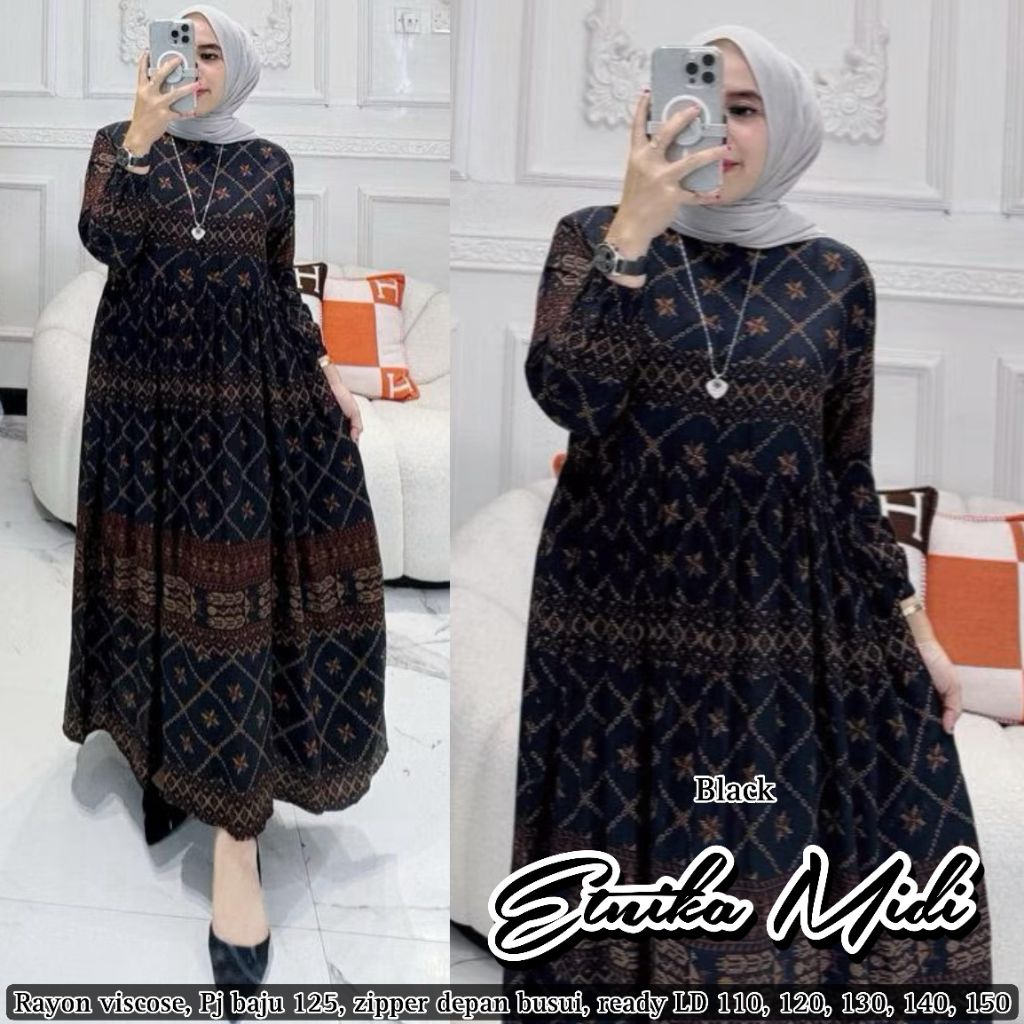 Midi Dress Rayon Jumbo Kode MIDNA Fiuli Etnika LD 110 120 130 140 150 PB 125 Big Size XL 2XL 3XL 4XL