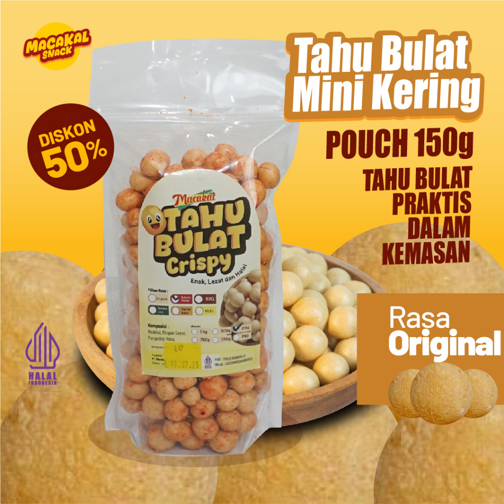 

Macakal - Tahu Bulat Mini Kering Crispy 150g Rasa Original I Tahu Renyah Khas Ciamis Tanpa Di goreng Lagi Di Rumah