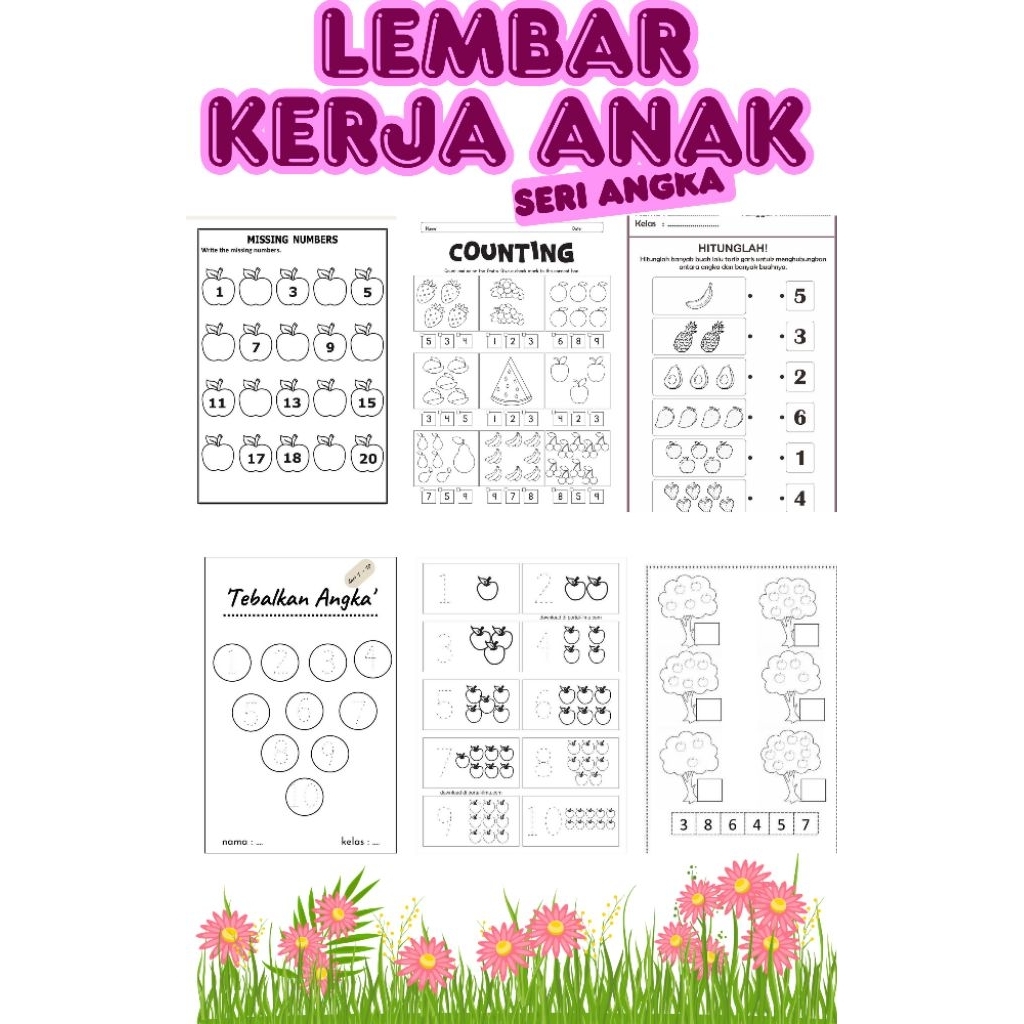 

Lembar kerja anak Paud/ Tk/ Sd (Seri angka) 12 Lembar