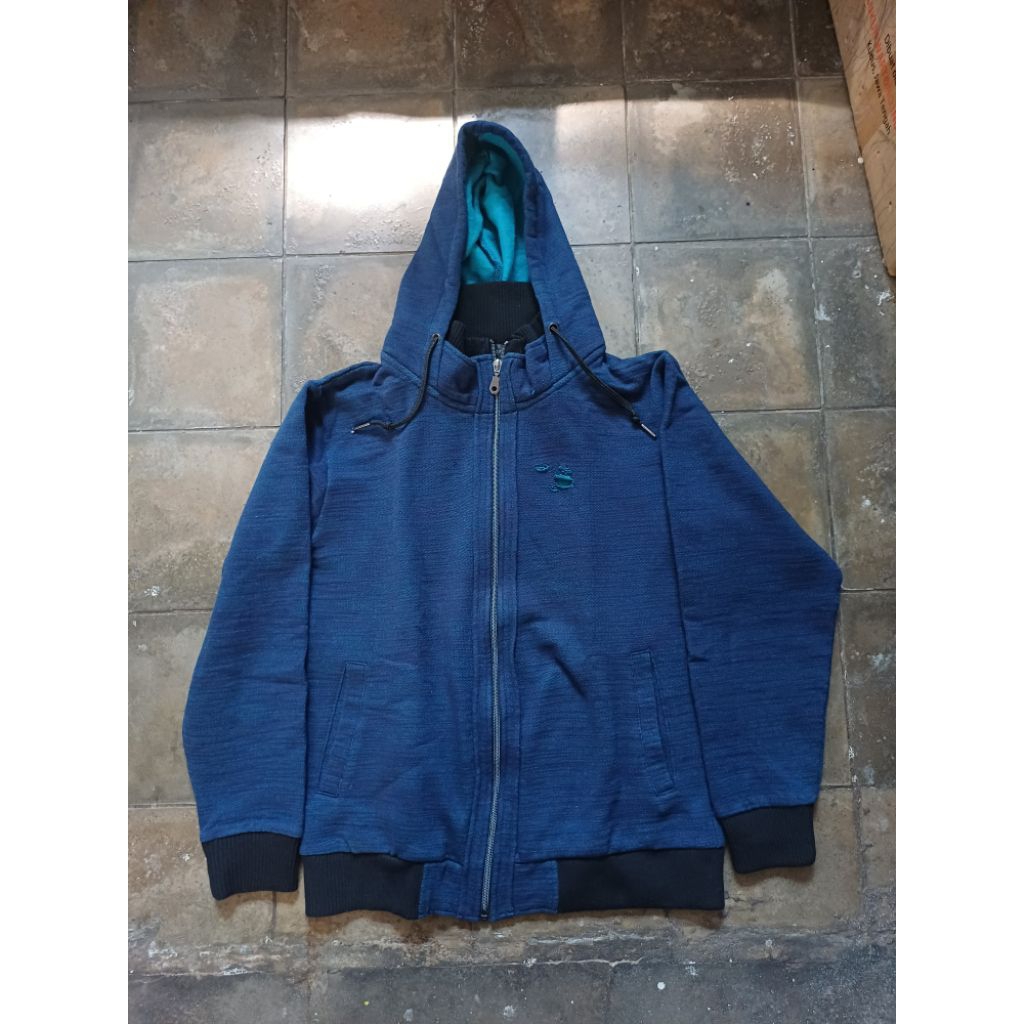 jaket hoodie tebal gilevans biru tua second