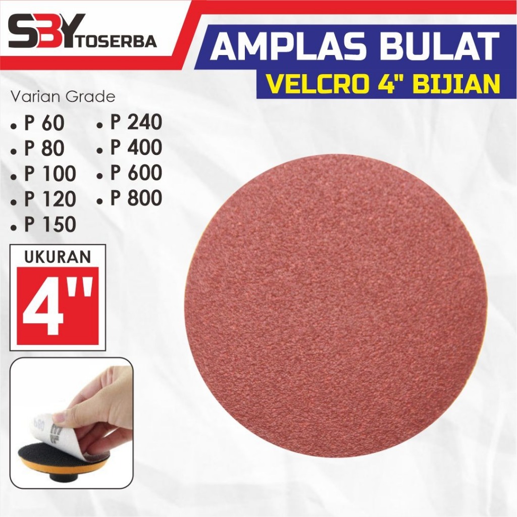 Amplas Bulat Velcro 4" P60 P80 P100 P120 P150 P240 P400 P600 P800 / Amplas Tempel Bulat