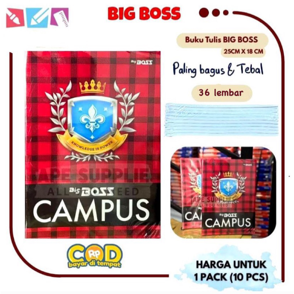 

Buku Tulis CAMPUS Big Bos Isi 36 Lembar| Harga per pack Isi 10pcs