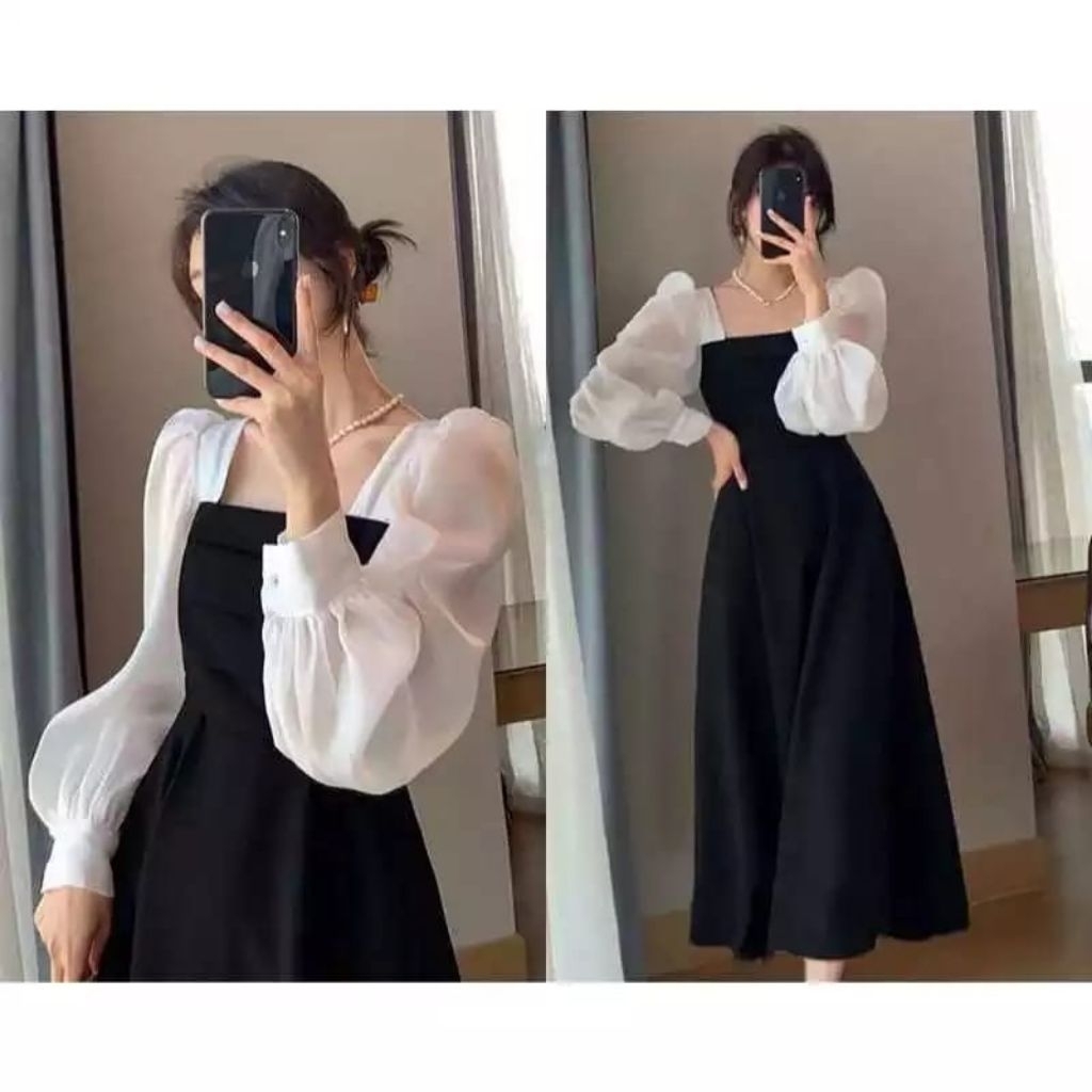 Dress MIDI Korean Style Vintage Hijab Friendly dress wanita modern long dress baju pesta wanita baju