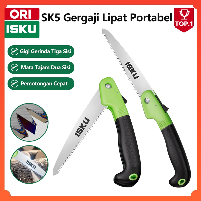 ISKU Gergaji Lipat Baja SK5 Super Tajam Folding Wood Hand Saw Gergaji Kayu Tarik Dahan Ranting Pohon