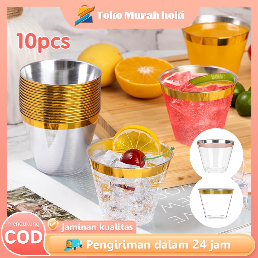 Gelas Plastik Bening 10pcs Gelas Plastik Gelas Juice Kecil Emas Party Cup Unik Seperti Kaca