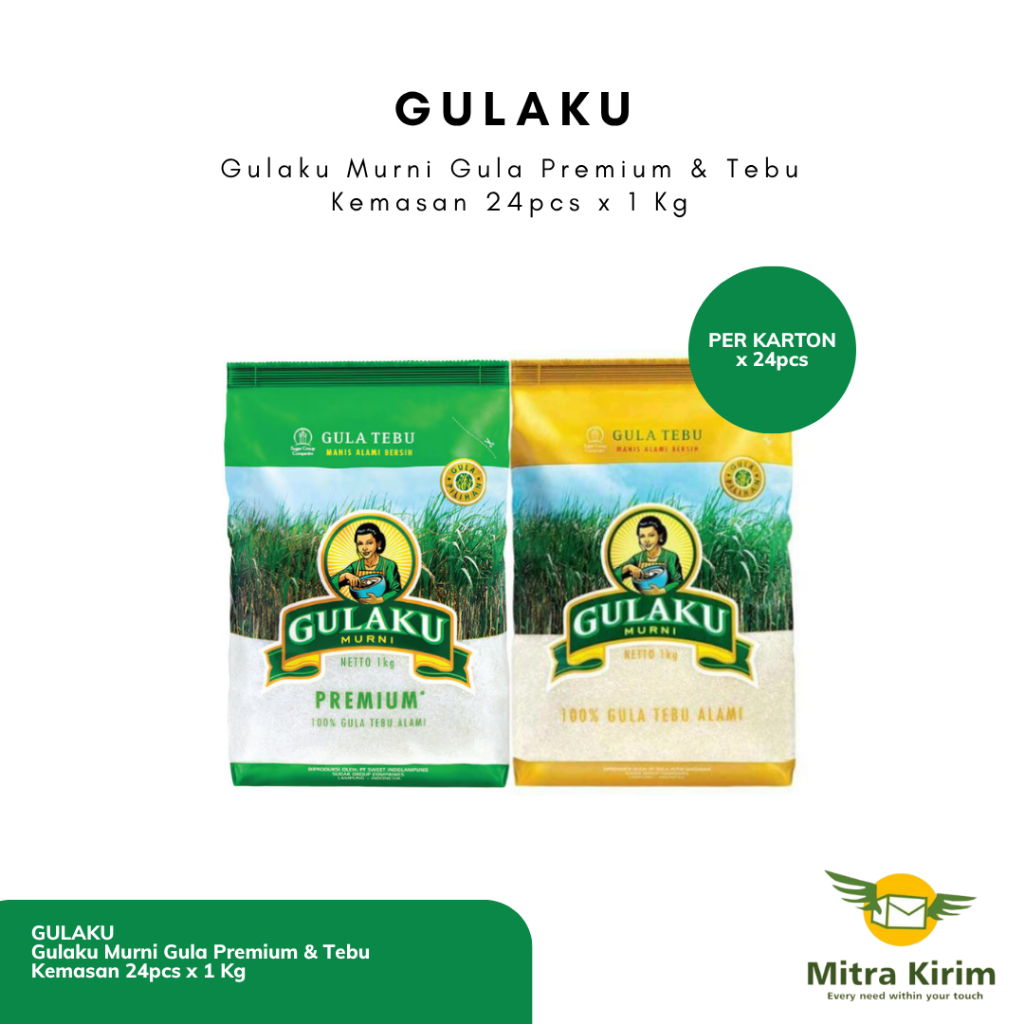 

Gulaku Gula Premium dan Tebu Premium Kemasan 24pcs x 1kg (Per KARTON)