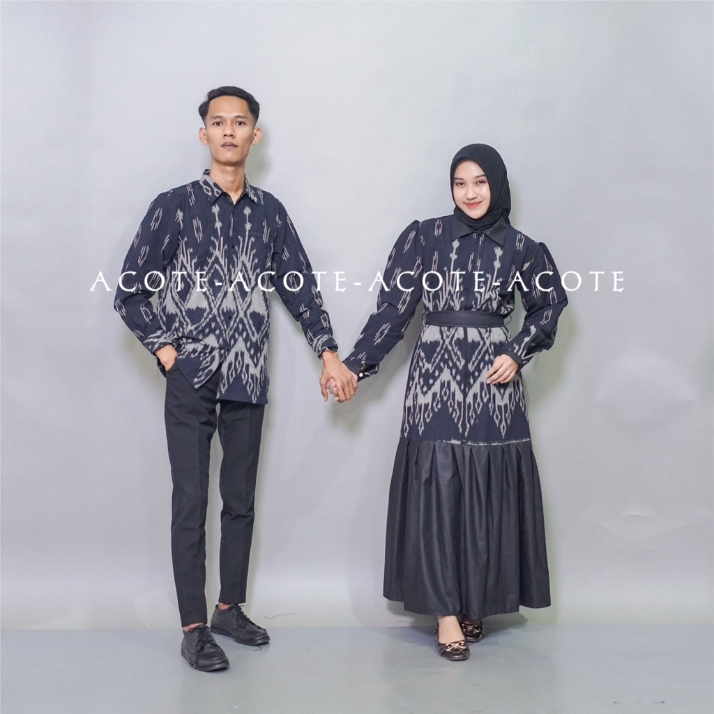 Couple Baju Tenun Nayara Black Elegan - Setelan Kondangan Tenun Modern Pria Wanita Couple Muslim