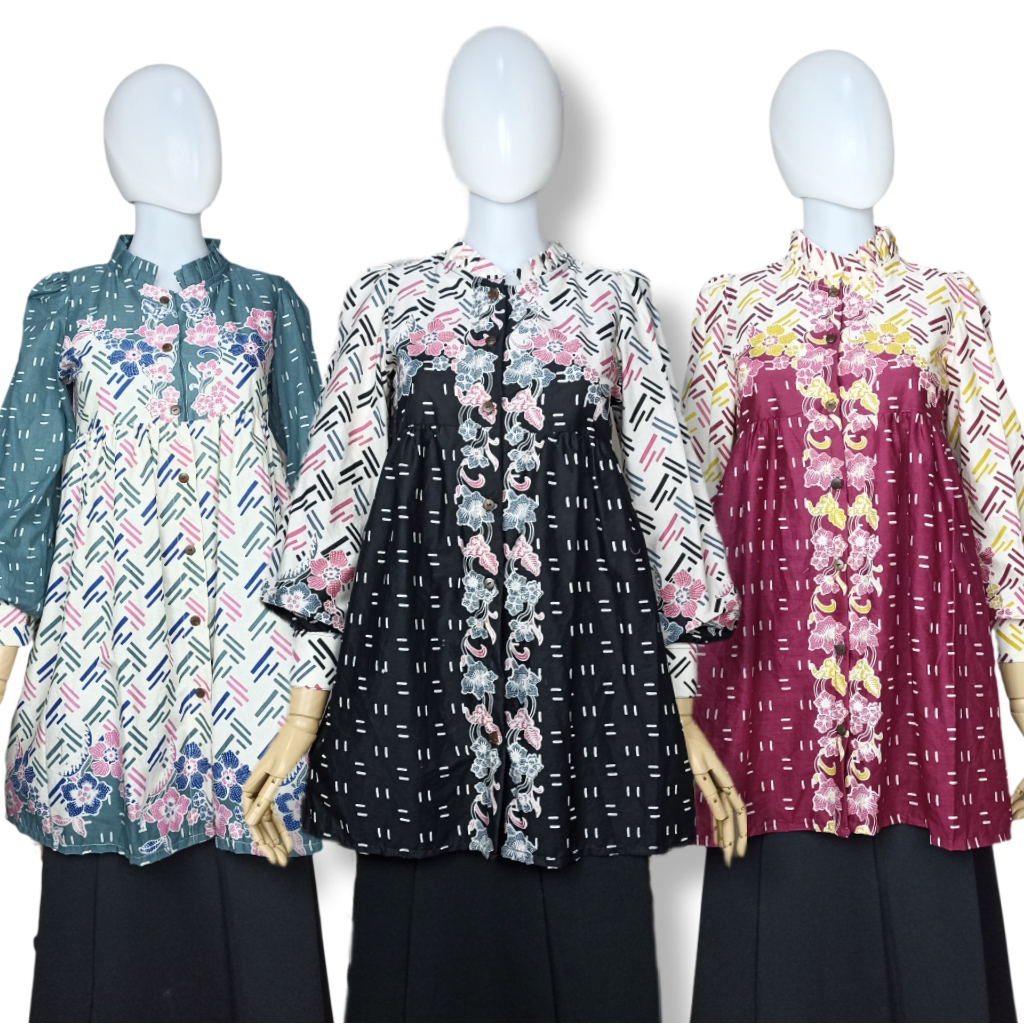 Elzaeda Atasan Blouse Batik Wanita Modern Busui Big Size LD 110, 120, 130, 140, 150cm