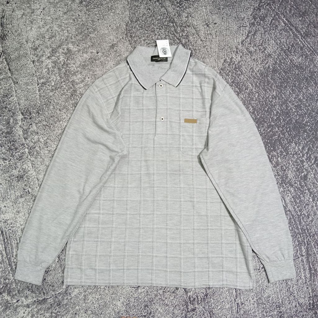 kaos lengan panjang pria rugby CLAUDIO VALENTINO PARIS kotak-kotak murah size L