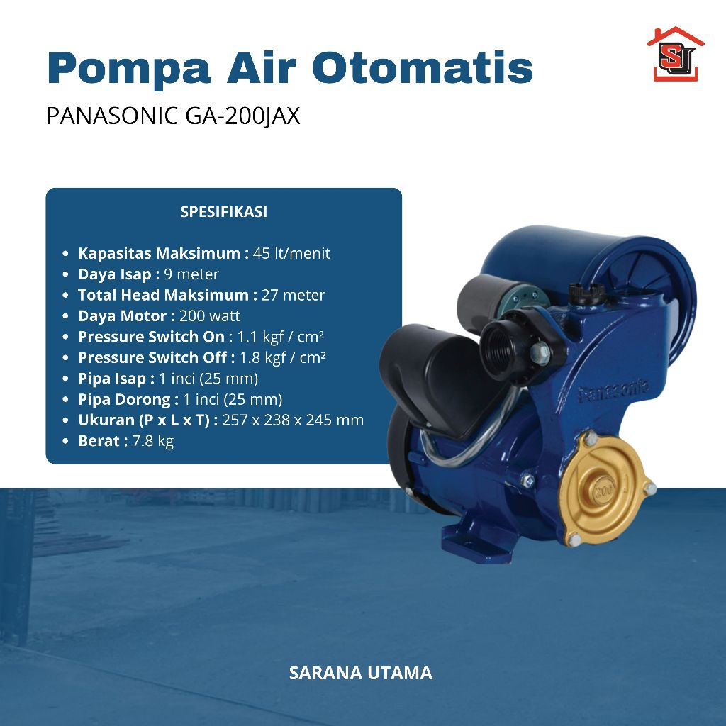 Panasonic GA-200JAK-P/ Pompa Sumur Dangkal Otomatis / Mesin Air Panasonic Otomatis/ Auto Pump