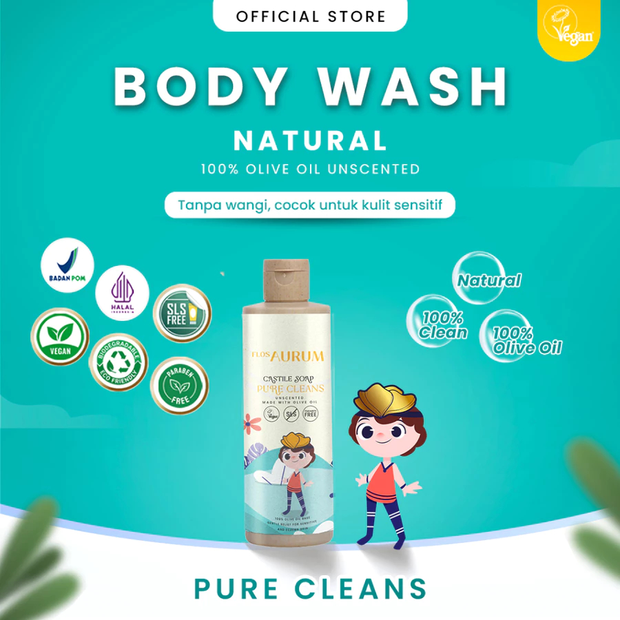 Flos Aurum Pure Cleans Castile Soap 250ml – Sabun Eksim | Sabun Kulit Sensitif dan Gatal | Sabun Nat