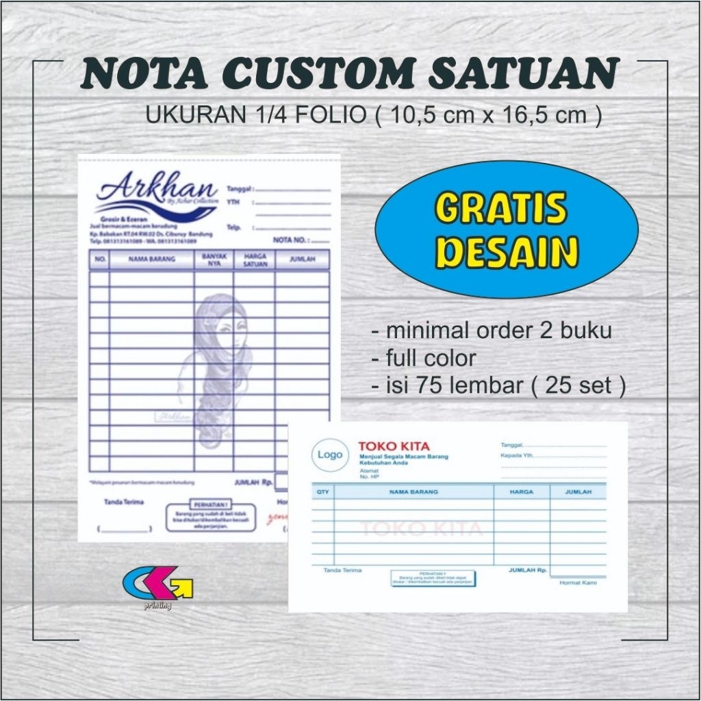 

nota custom ukuran ¼ folio 3ply/3rangkap