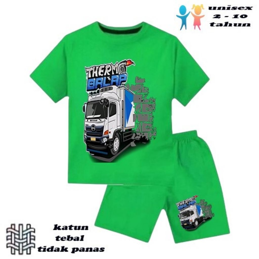 setelan baju anak laki-laki perempuan baju kaos anak laki-laki perempuan motif mobil truck oleng umu