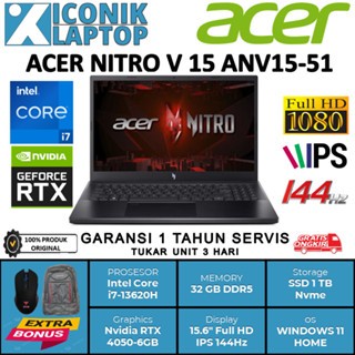 Laptop Acer  NITRO V 15 Intel Core i7 13620H Nvidia RTX 4050-6GB Ram 32 GB Ssd 1 TB Original