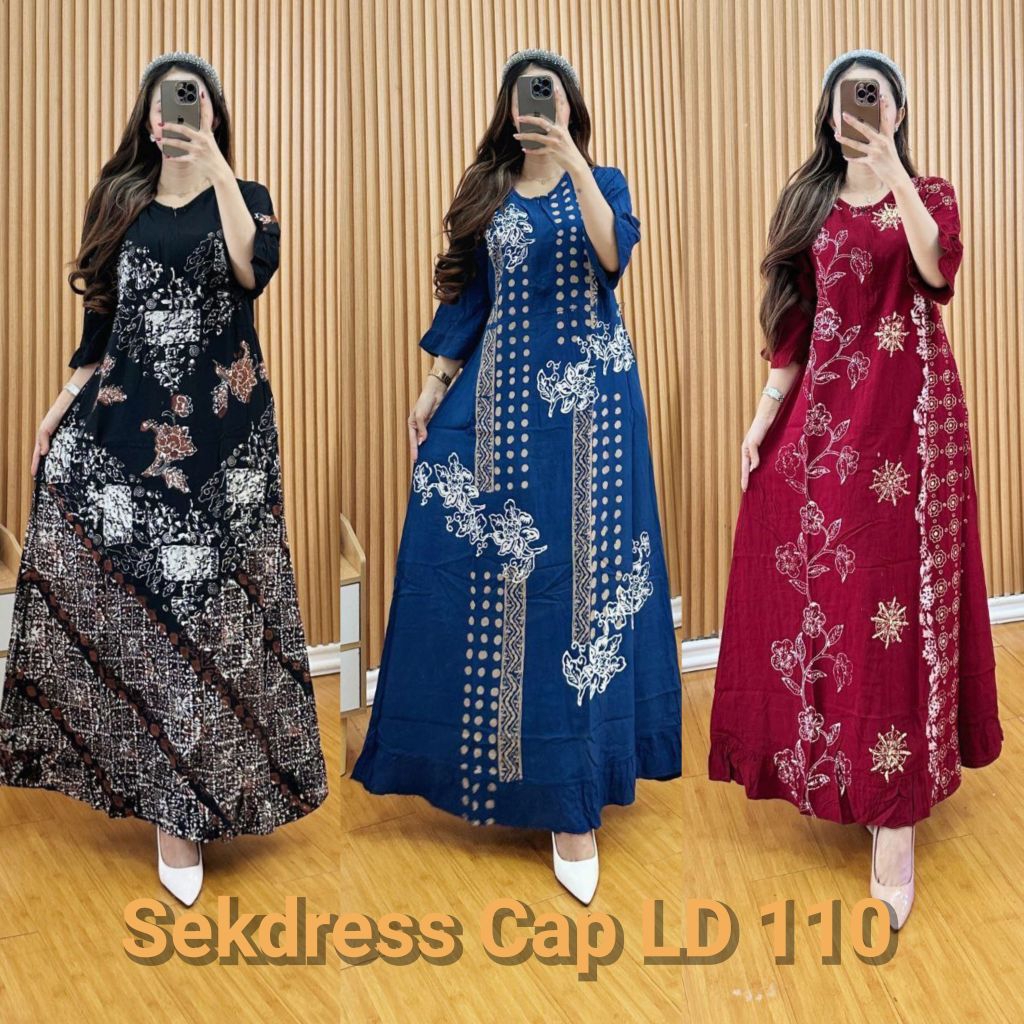 Batik Vinsa - Dress Semata Kaki Murah Daster Panjang Matt Rayon Lengan Rempel Sekdress Tali Samping 