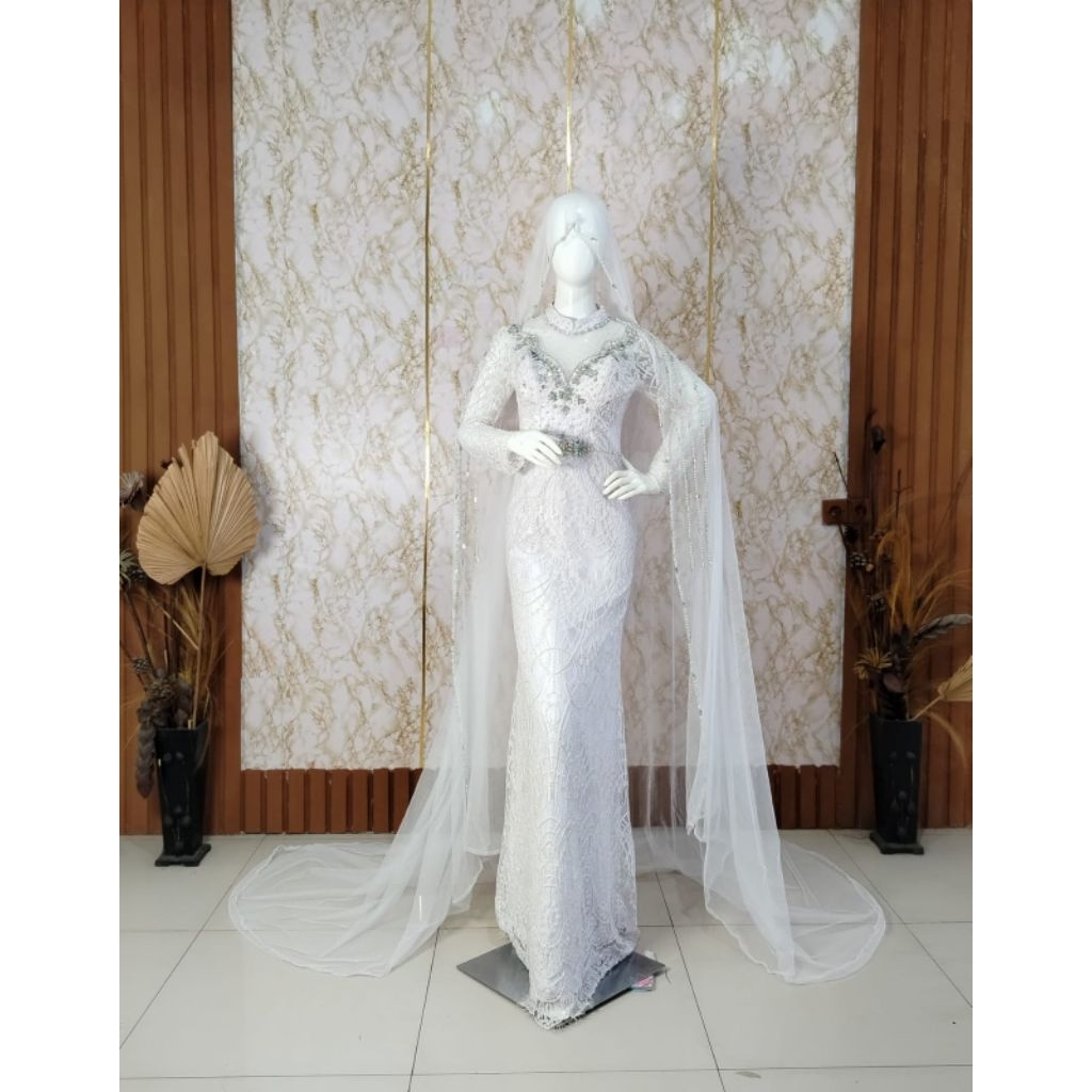 gaun slim putih pengantin COD