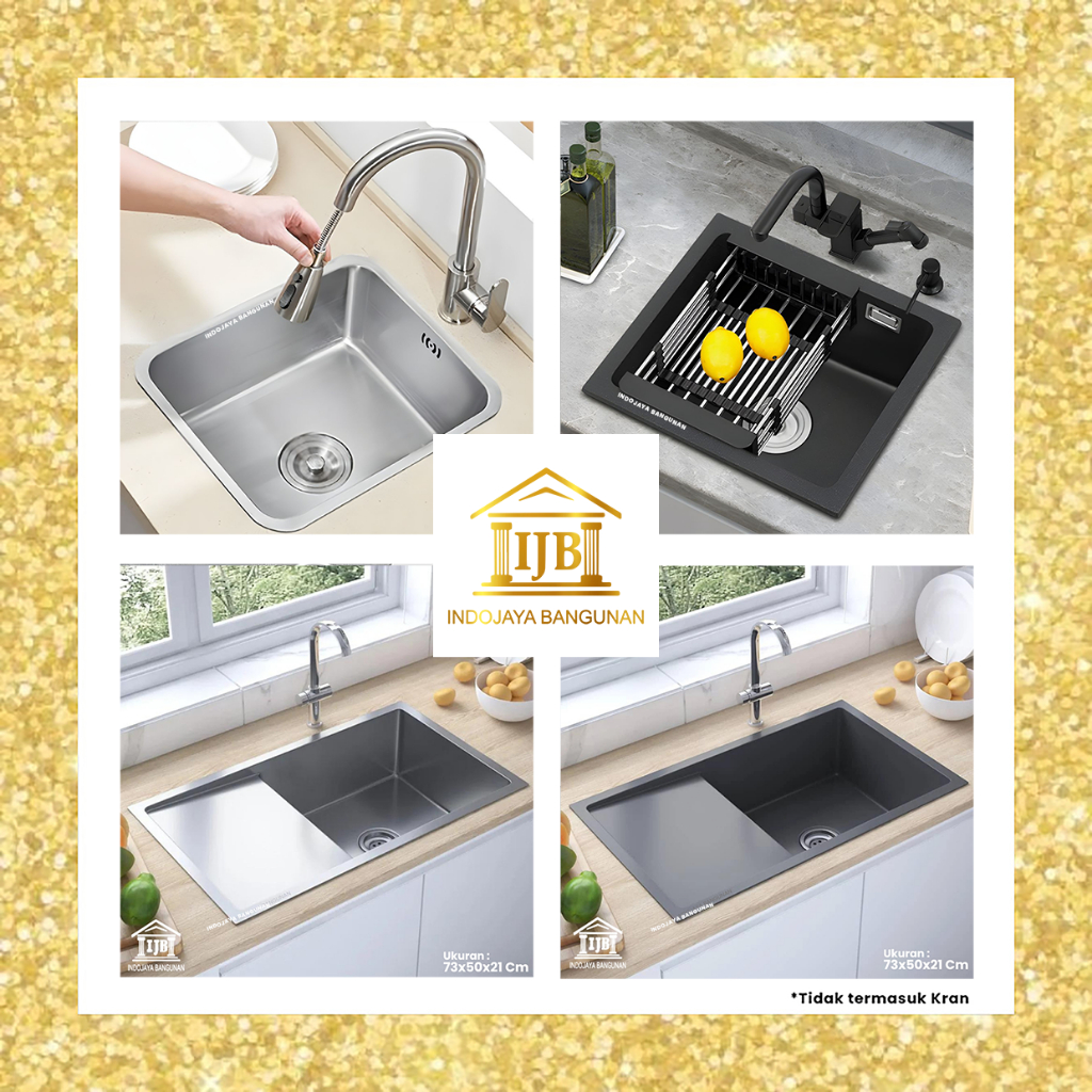 Bak Cuci Piring Tanam Sink Undermount Under Counter Stainless 40 50 70 Satin Hitam Black 42x38 45x45