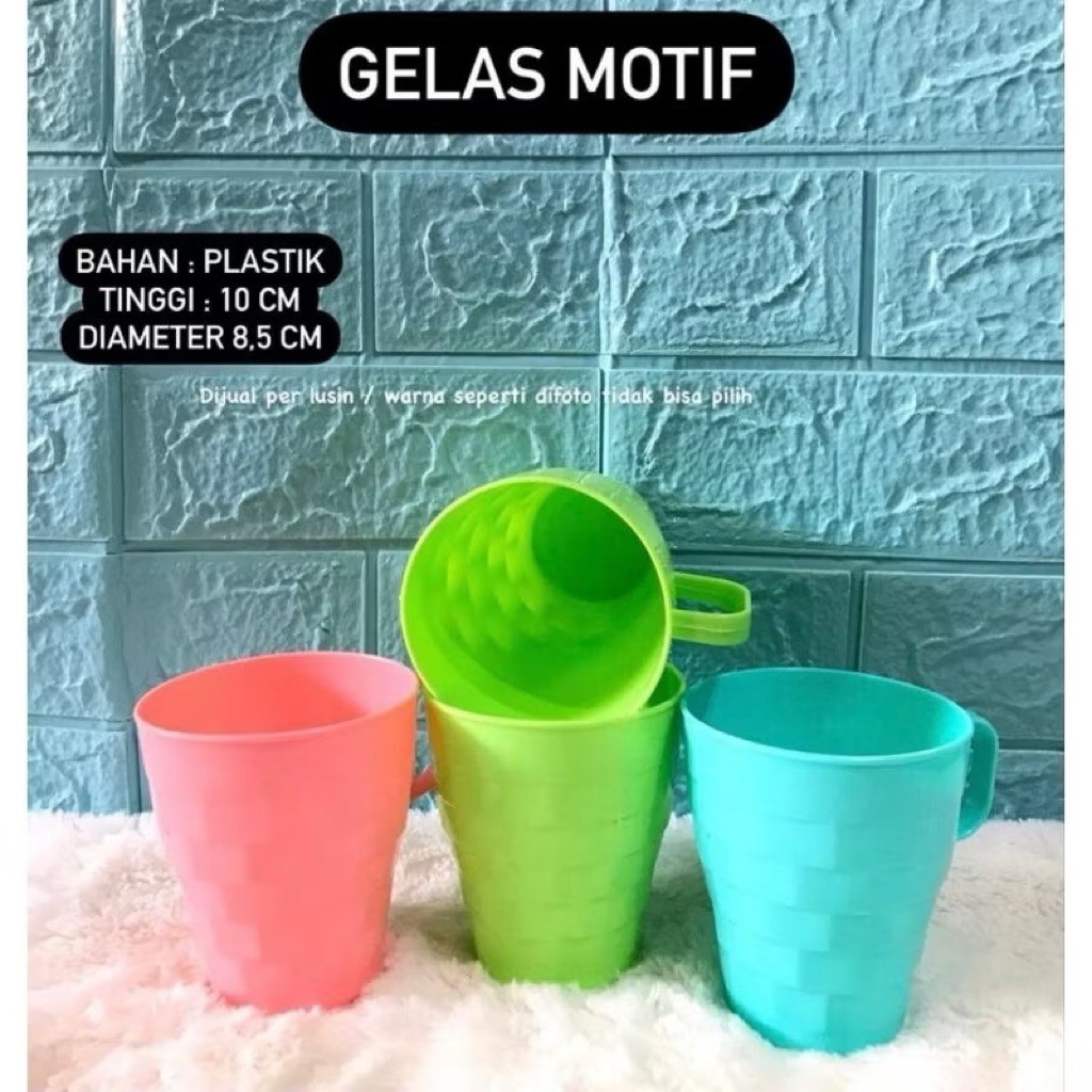 gelas motif lusisan warna pastel