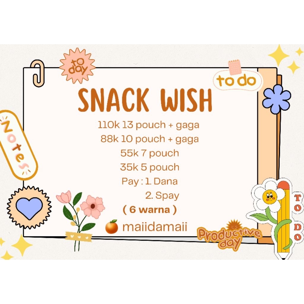 

SNACK WISH 7 POUCH 6 WARNA