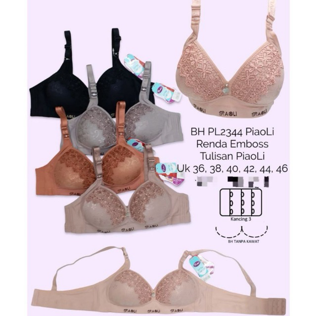 3PCS BRA PIAOLI EMBOS RENDA JUMBO CUP C KAIT 3 BUSA SEDANG MEWAH ELEGAN SUPER SOFT BEST SELLER BH JU