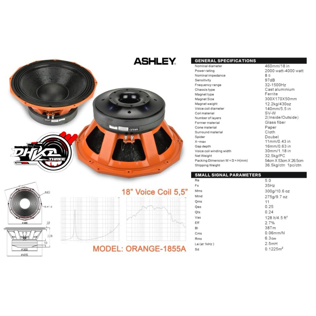 SPEAKER ASHLEY 1855A DOUBLE MAGNET (KAYU) / Speaker Ashley 1855a Double magnet / Speaker Ashley 18” 