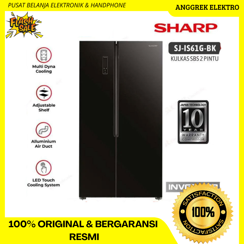 Kulkas SHARP SJ-IS61G-BK Side by Side Inverter Glass SJIS61G SJIS61 GARANSI RESMI