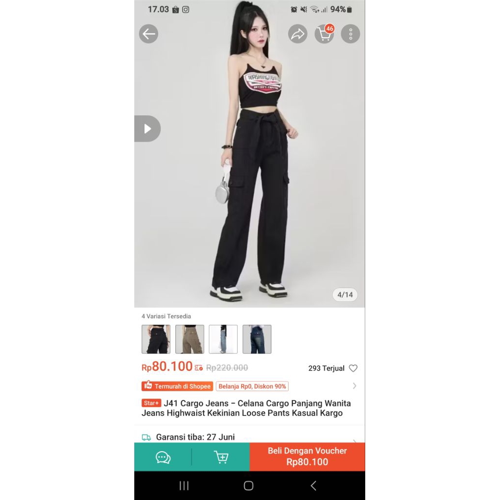 Preloved celana levis cargo jeans wanita hitam gak jadi pakai