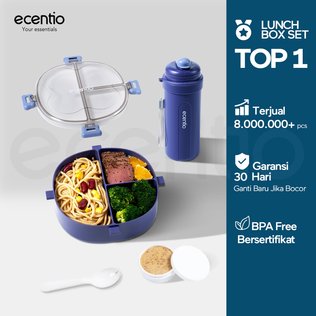 ecentio kotak bekal anti tumpah kotak tempat bekal 1000ml + 500ml lunch box set free sendok kotak sa