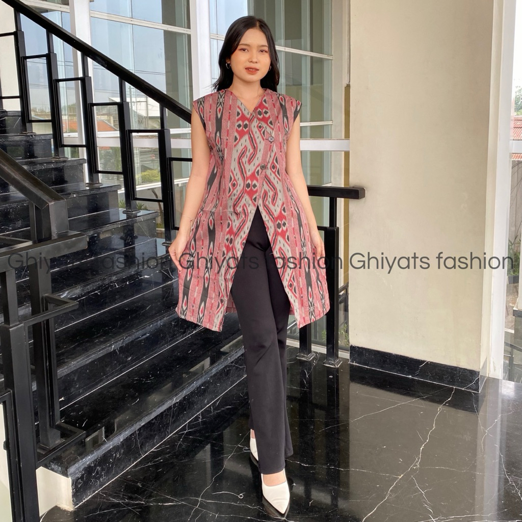 Long Cardi Batik Atasan Wanita Modern Outer Panjang Tanpa Lengan