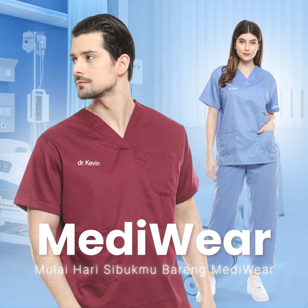 dr.be MediWear - Baju Scrub Medis - Setelan Seragam Jaga Dokter Kekinian (Maroon)