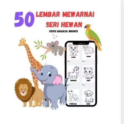 

50 Lembar kertas A4 mewarnai Hewan dalam bahasa Inggris