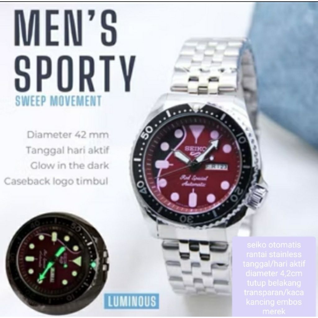 jam tangan SK 5 otomatis tanggal hari aktif jam tangan seiko5 diver matic/automatic rantai stainless