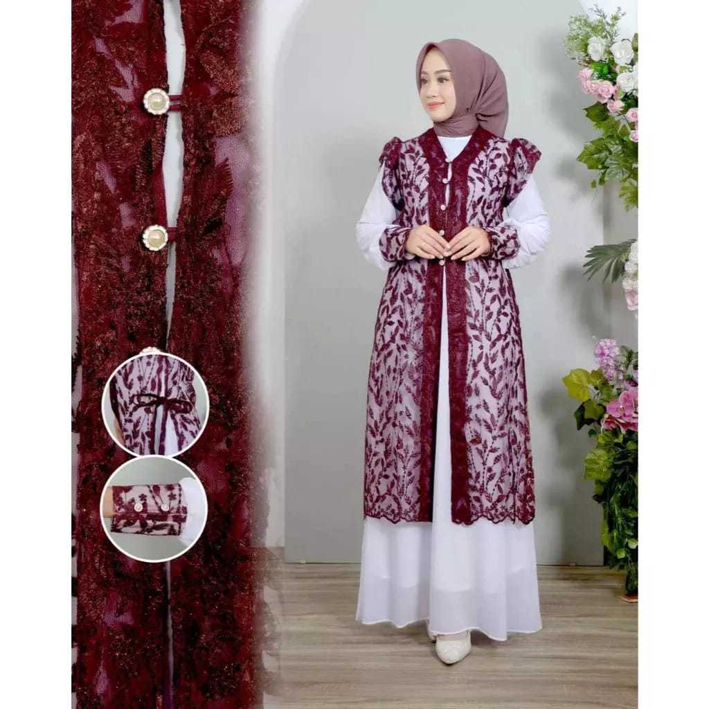 Gamis Rompi Bongkar pasang Gamis outer Wanita Remaja Baju Kurung Wanita Kekinian Gamis 2in 1 Gamis K