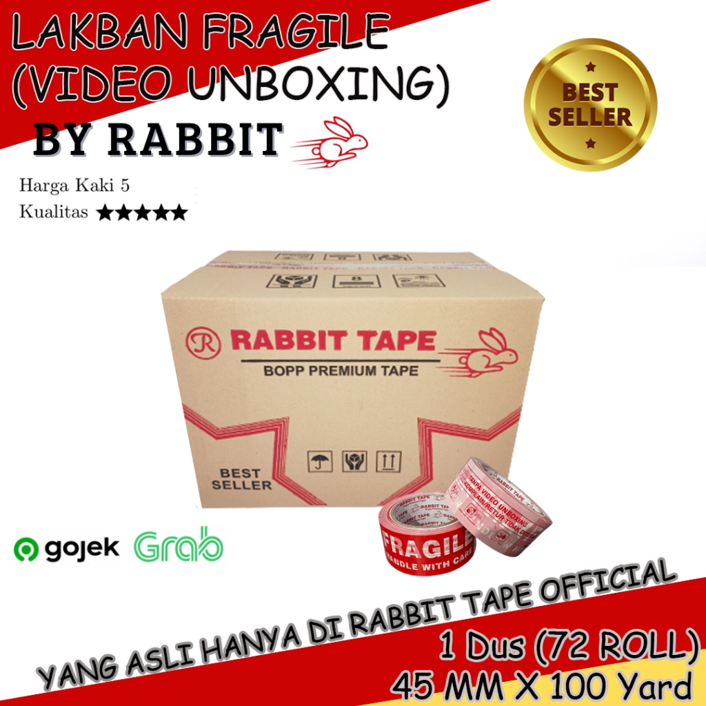

Lakban Unboxing Fragile Mix 100 Yard RABBIT TAPE [KHUSUS GOJEK]