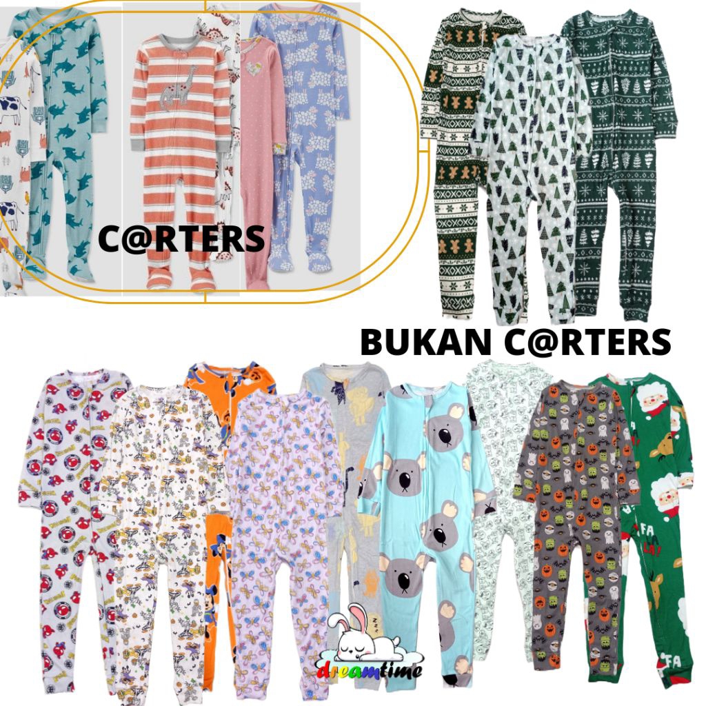 Sleepsuit Carters Tutup Kaki dan Dreamtime (BUKAN CARTERS) Buka Kaki - 12M 3 4 5 6 tahun