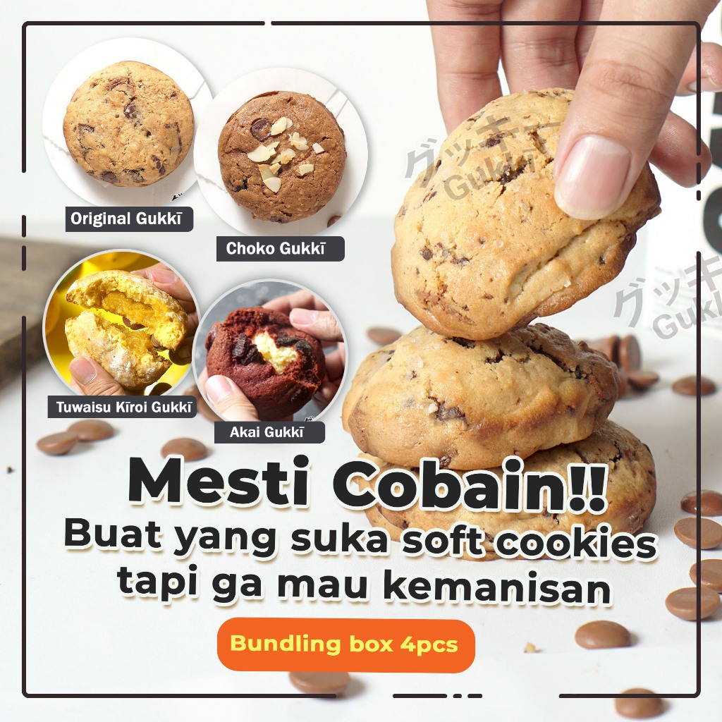 

Gukkī Cookies - Bundle Box of 4 pcs Soft Cookies - (Chocochips, Red Velvet Creamcheese, Matcha)
