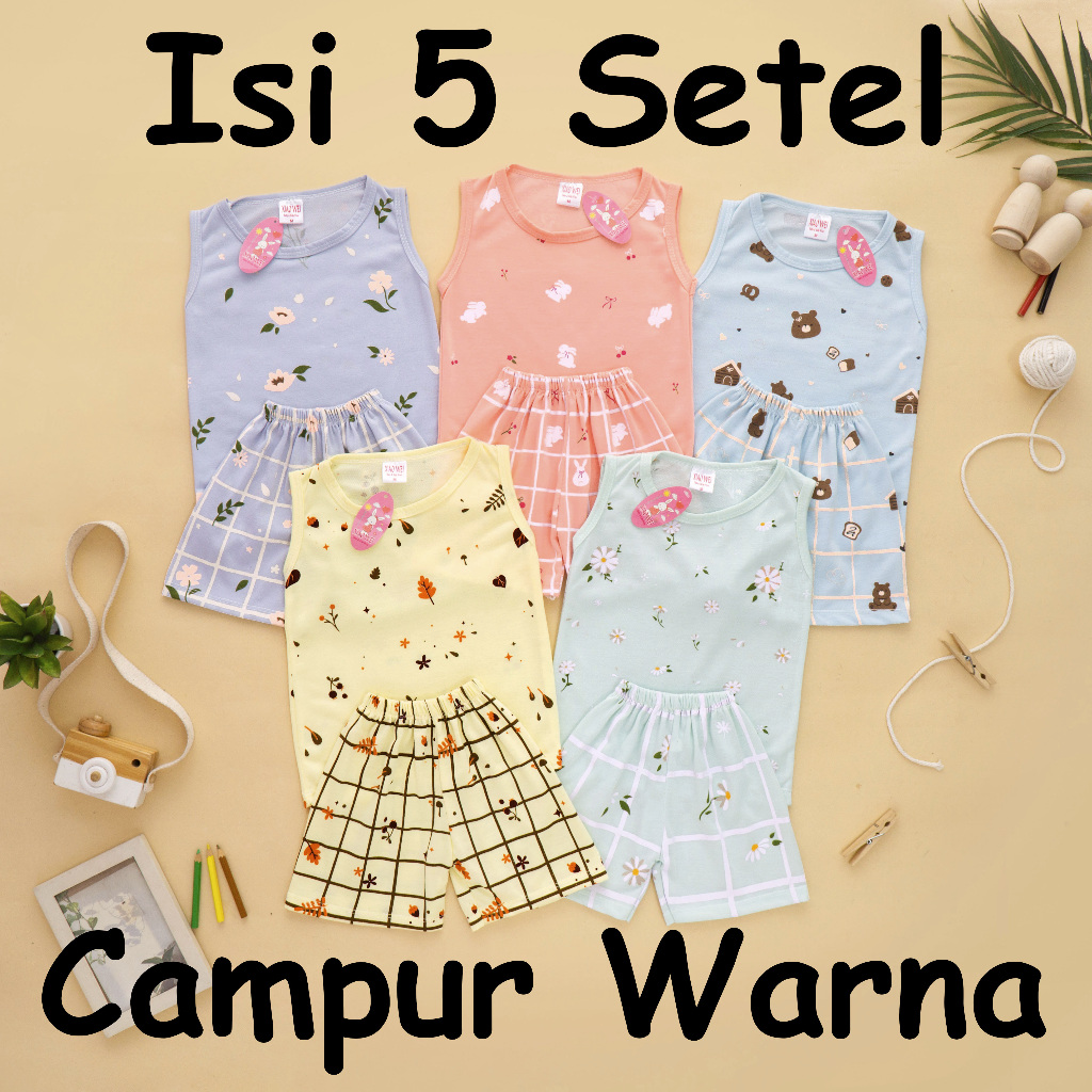 (ISI 5 SETEL) Singlet Anak & Bayi Perempuan / Setelan Singlet Anak Perempuan/ Baju Anak Anak/ Pakaia