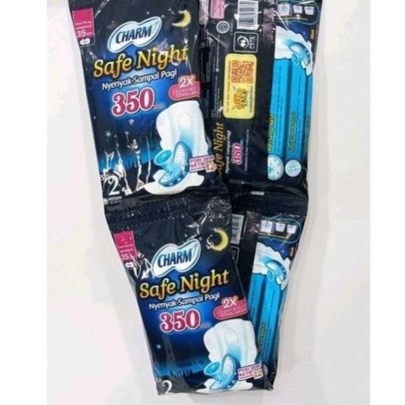 Charm Safe Night Wing 35cm 2pads 1 Renteng Isi 10 Sachet 2pads Pembalut Wanita Waktu Malam