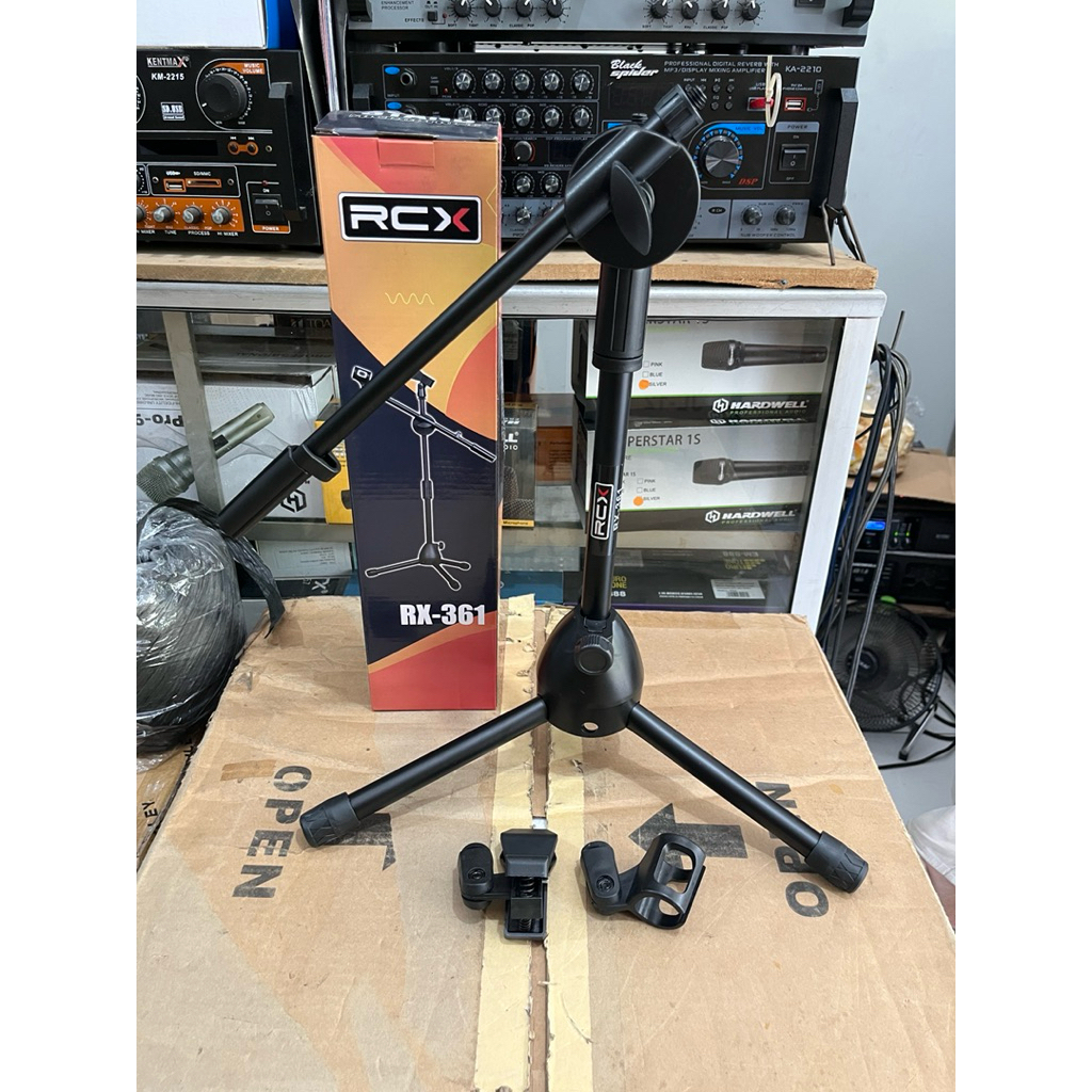Stand Cagak Mic Pendek RCX RX-361 Double Mic RX 361 Tripod Stand Microphone Stand Mic Meja Original 