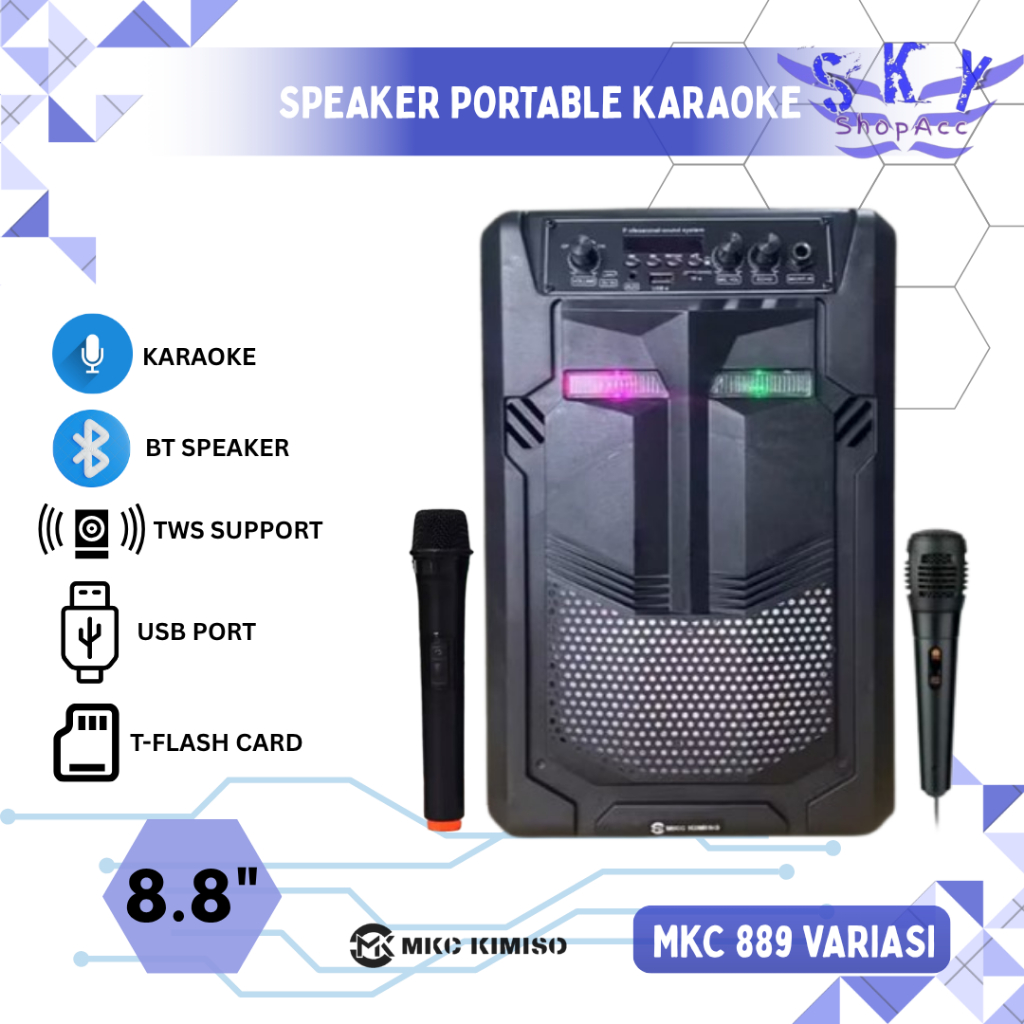 MKC 8.5 Inch Portabel Speaker Bluetooth QS 889 Free Microphone Wireless