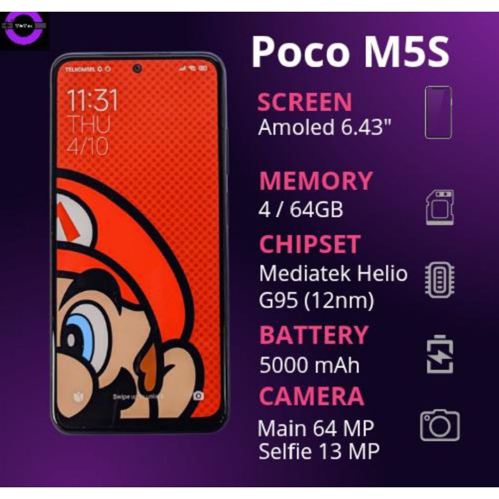 Poco M5s 4/64GB Second (Dus Tanpa Charger)