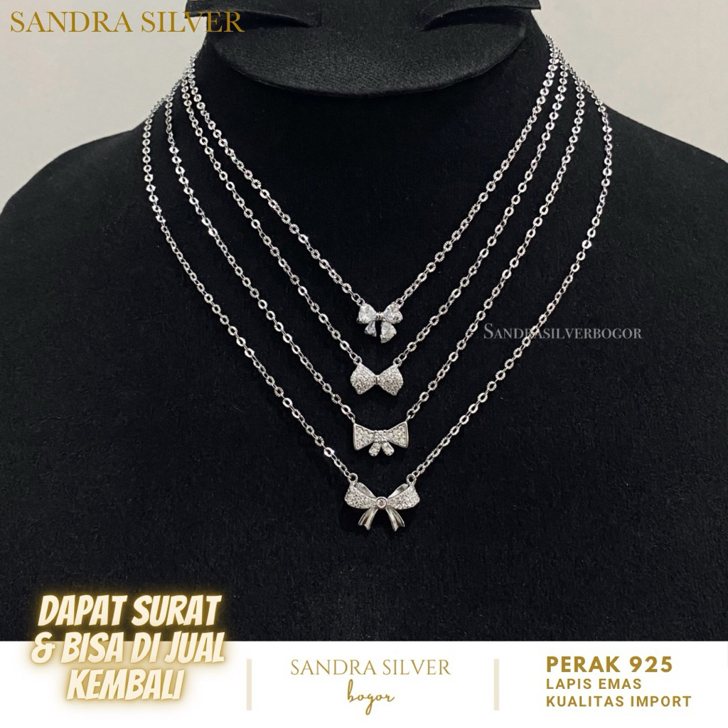 Kalung Koye Pita Perak 925 lapis emas putih