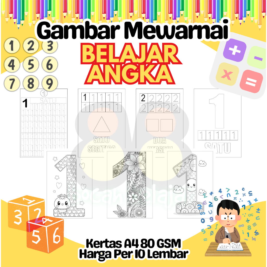 

10 Lembar Kertas Gambar Mewarnai Ukuran A4 Tema BELAJAR ANGKA Termurah - Anak Anak TK SD PAUD Remaja